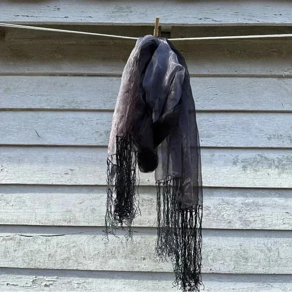 Collection XIIX Scarf Sheer, fades from‎ light black to gray with tassels